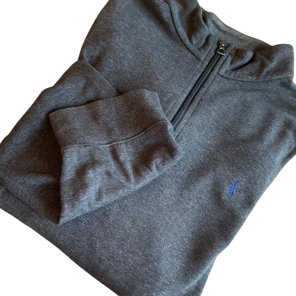 Polo Ralph Lauren Pullover Mens XL‎ Gray Blue Pony Quarter Zip Long Sleeve